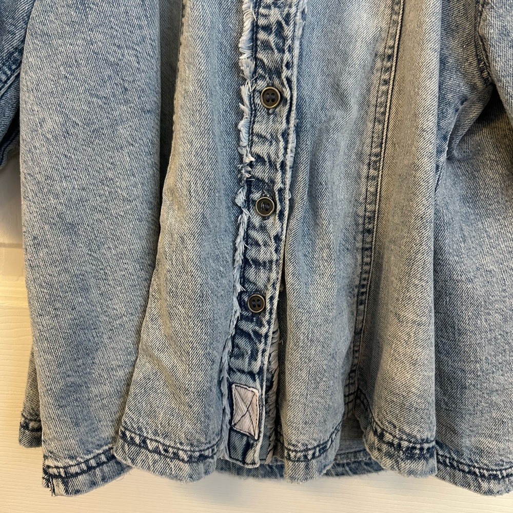 We the Free Suhrie Puff Sleeve Denim Button-Up Shirt Womens XS - Picture 12 of 15